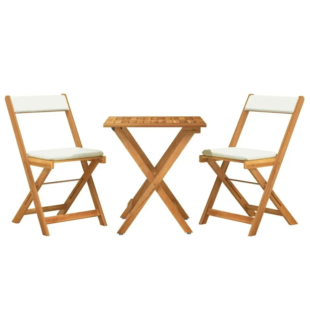 3 Piece Folding Bistro Set with Cushions Solid Wood Acacia 319704