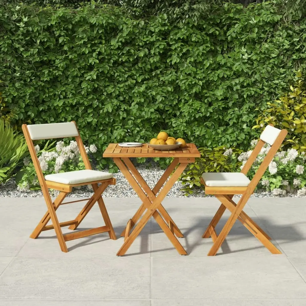 3 Piece Folding Bistro Set with Cushions Solid Wood Acacia 319704