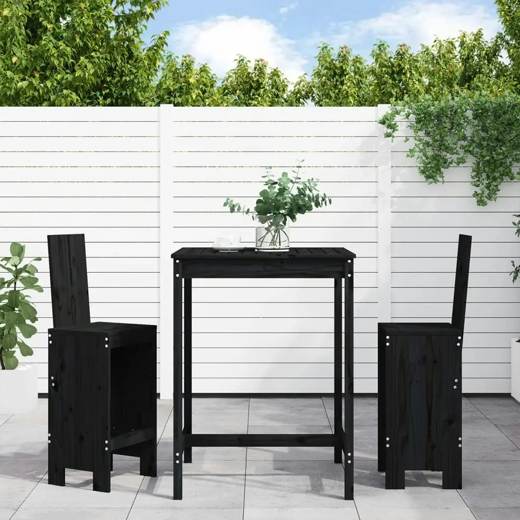 3 Piece Garden Bar Set Black Solid Wood Pine 3157767