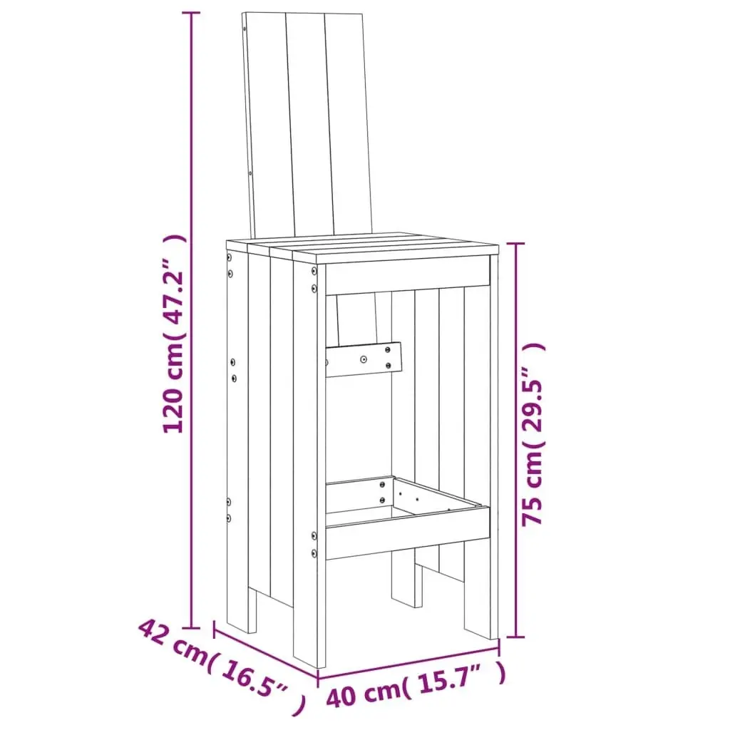 3 Piece Garden Bar Set Black Solid Wood Pine 3157767