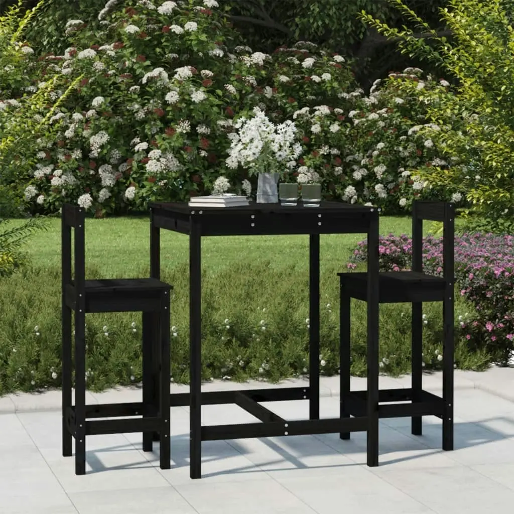 3 Piece Garden Bar Set Black Solid Wood Pine 3154739