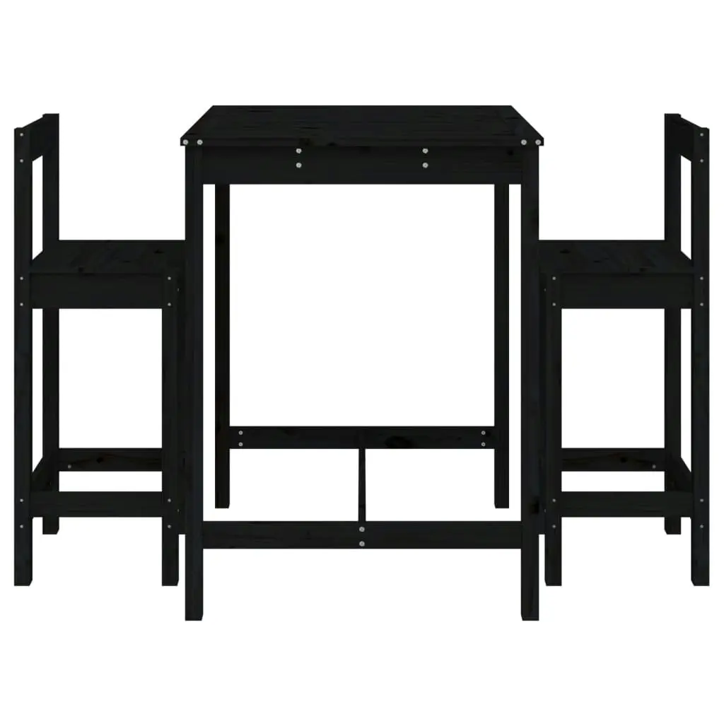 3 Piece Garden Bar Set Black Solid Wood Pine 3154739