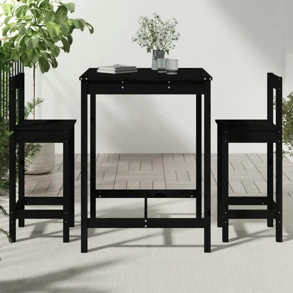 3 Piece Garden Bar Set Black Solid Wood Pine 3154739