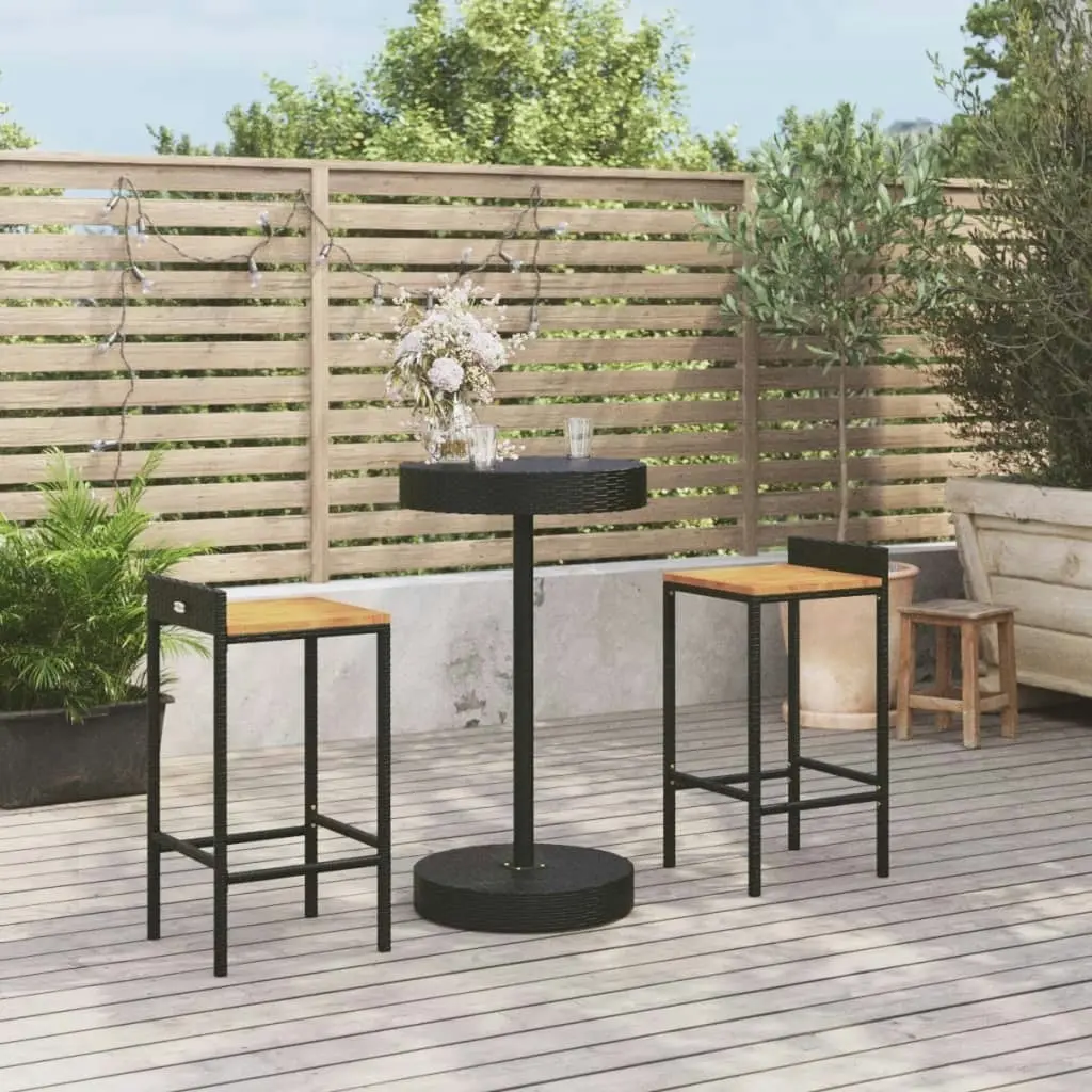 3 Piece Garden Bar Set Black Poly Rattan&Solid Wood Acacia 3187714