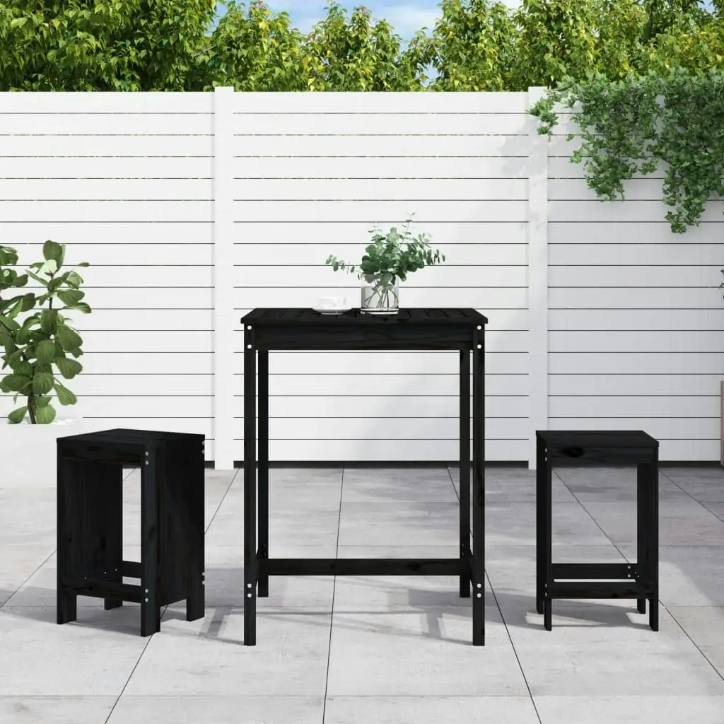 3 Piece Garden Bar Set Black Solid Wood Pine 3157737