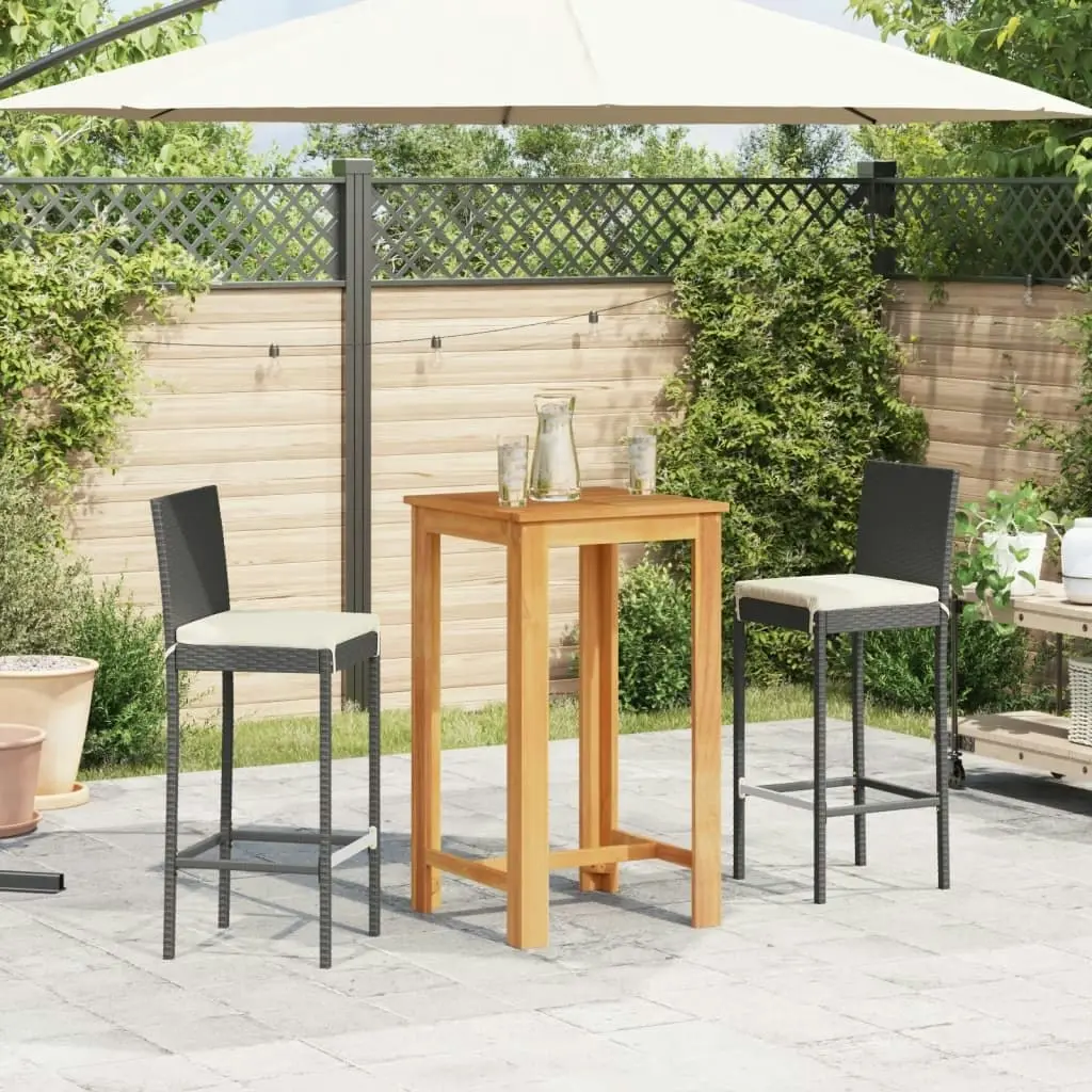 3 Piece Garden Bar Set Black Solid Wood Acacia and Poly Rattan 3295262