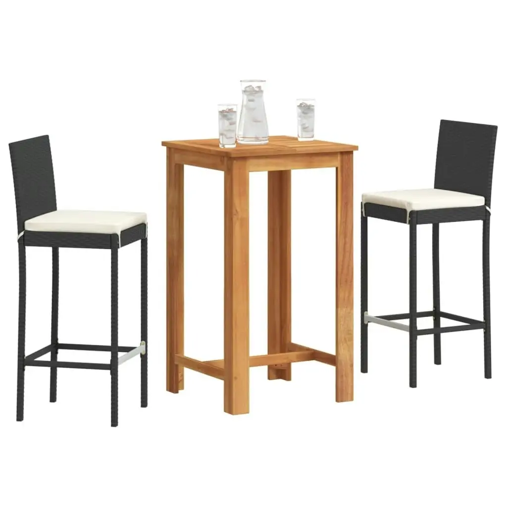 3 Piece Garden Bar Set Black Solid Wood Acacia and Poly Rattan 3295262