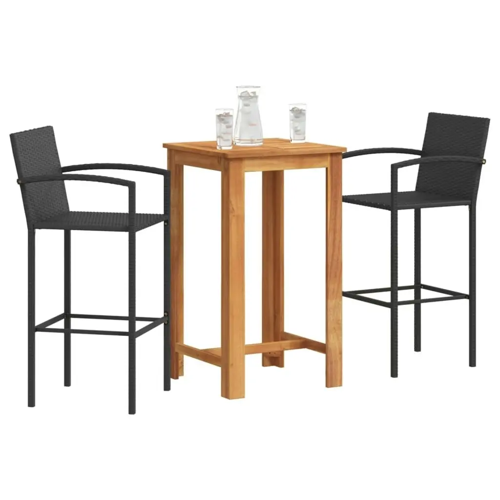 3 Piece Garden Bar Set Black Solid Wood Acacia and Poly Rattan 3295273