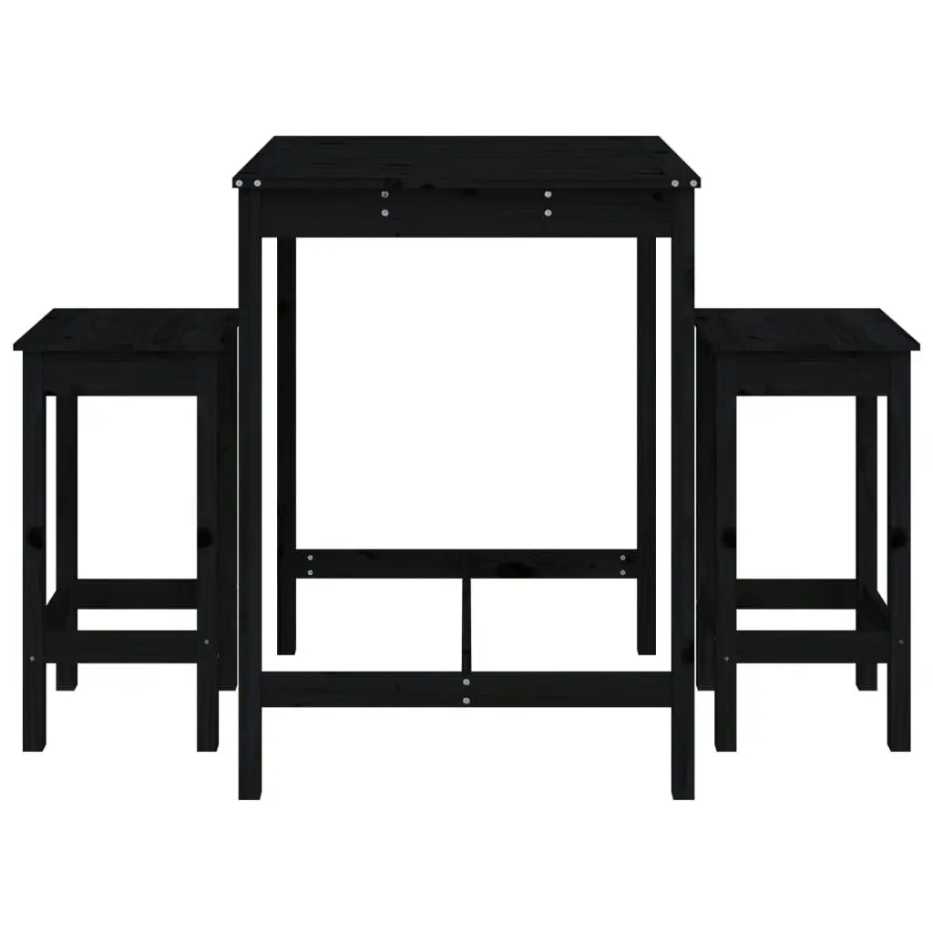 3 Piece Garden Bar Set Black Solid Wood Pine 3154729