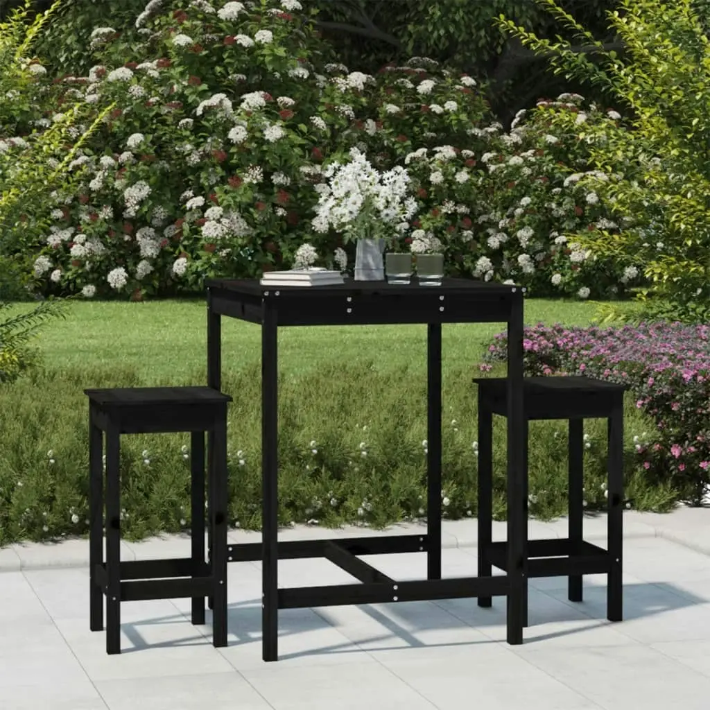 3 Piece Garden Bar Set Black Solid Wood Pine 3154729