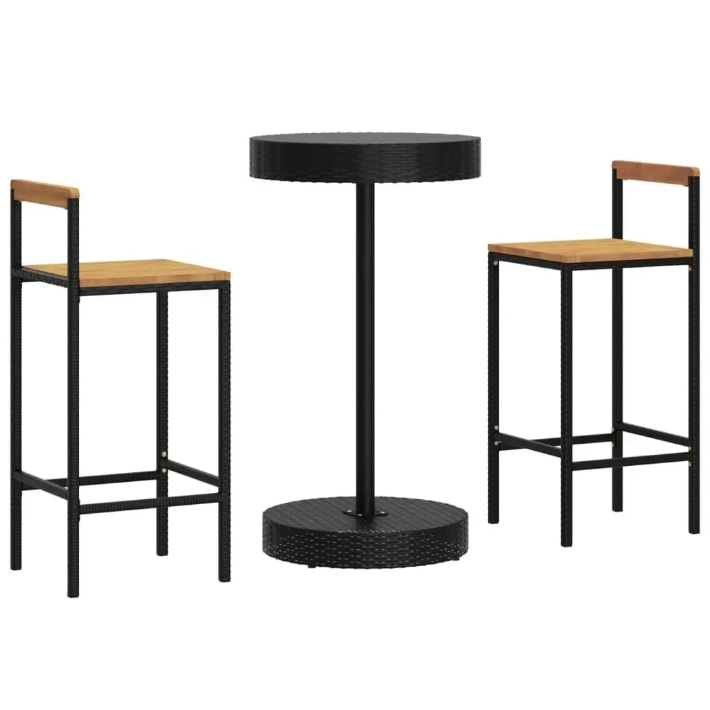 3 Piece Garden Bar Set Black Poly Rattan&Solid Wood Acacia 3187718