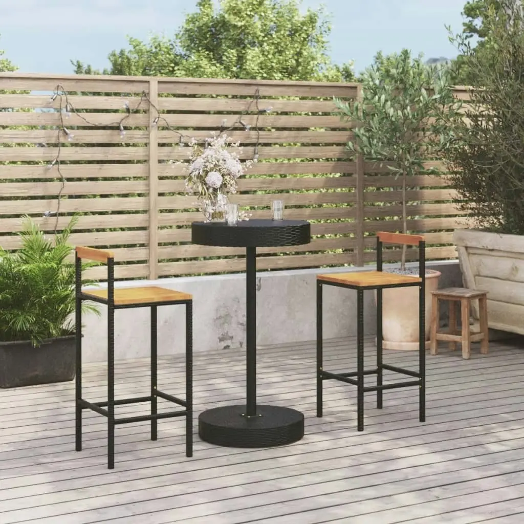 3 Piece Garden Bar Set Black Poly Rattan&Solid Wood Acacia 3187718