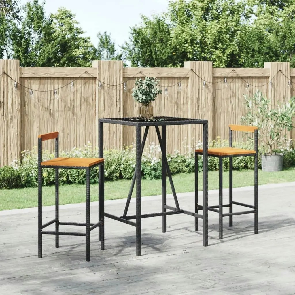 3 Piece Garden Bar Set Black Poly Rattan& Solid Wood Acacia 3187690