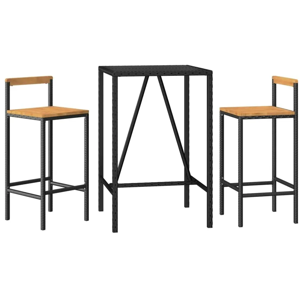 3 Piece Garden Bar Set Black Poly Rattan& Solid Wood Acacia 3187690