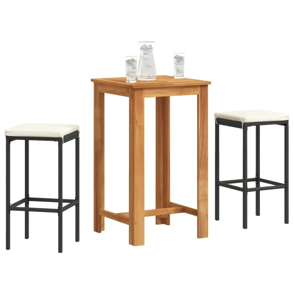 3 Piece Garden Bar Set Black Solid Wood Acacia and Poly Rattan 3295267