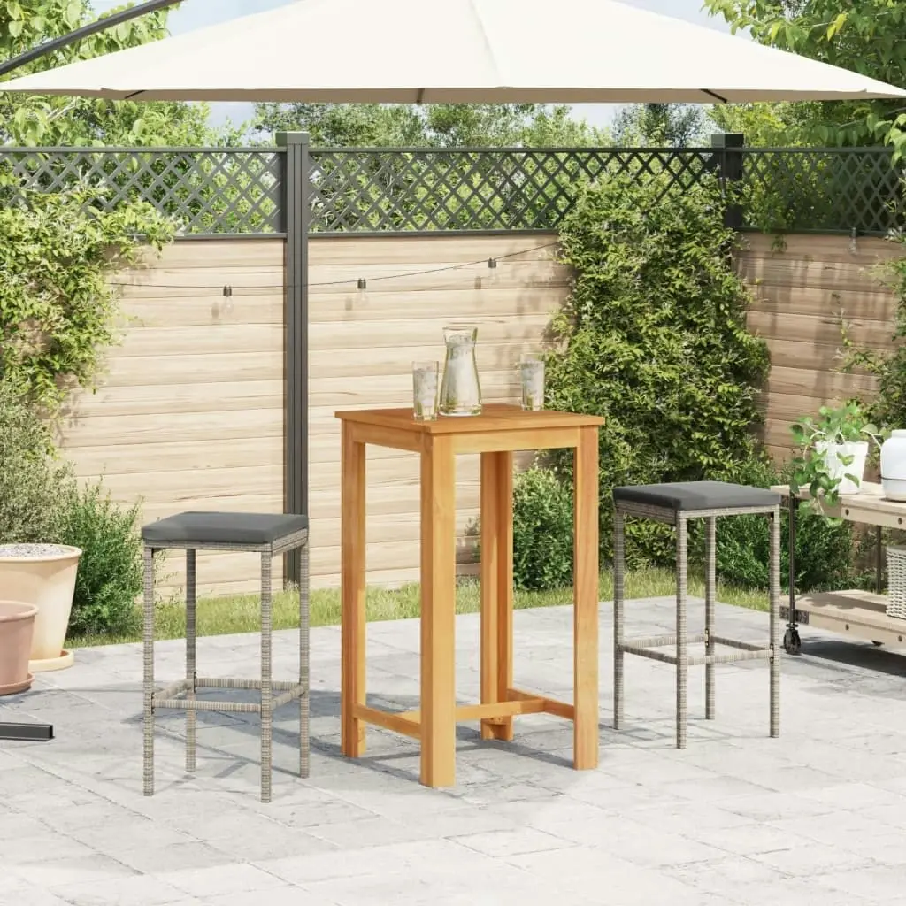 3 Piece Garden Bar Set Grey Solid Wood Acacia and Poly Rattan 3295268