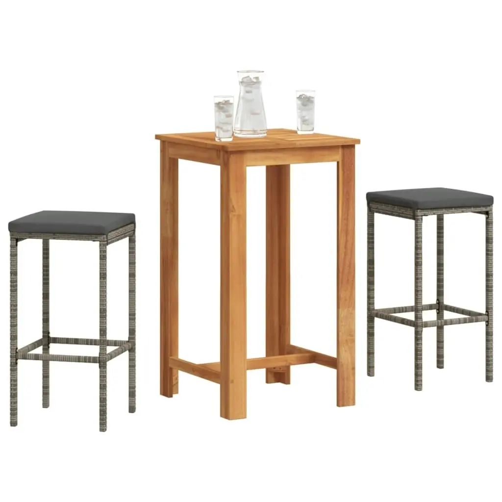 3 Piece Garden Bar Set Grey Solid Wood Acacia and Poly Rattan 3295268