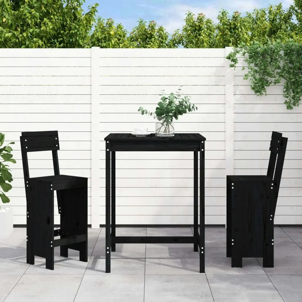 3 Piece Garden Bar Set Black Solid Wood Pine 3157797