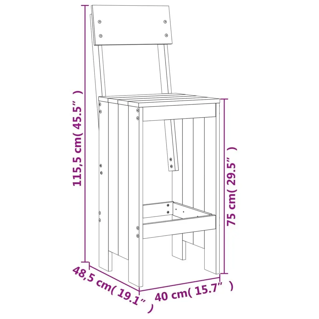 3 Piece Garden Bar Set Black Solid Wood Pine 3157797