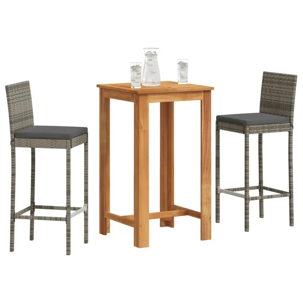 3 Piece Garden Bar Set Grey Solid Wood Acacia and Poly Rattan 3295263