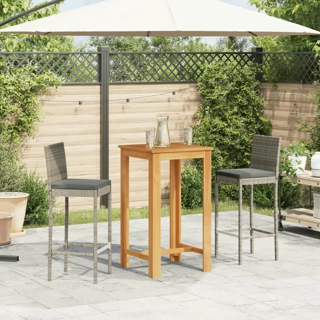 3 Piece Garden Bar Set Grey Solid Wood Acacia and Poly Rattan 3295263