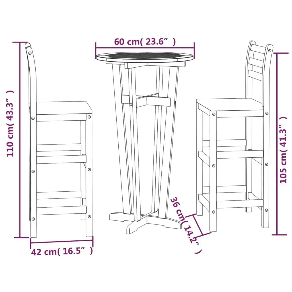 3 Piece Garden Bar Set Solid Wood Acacia 3115993