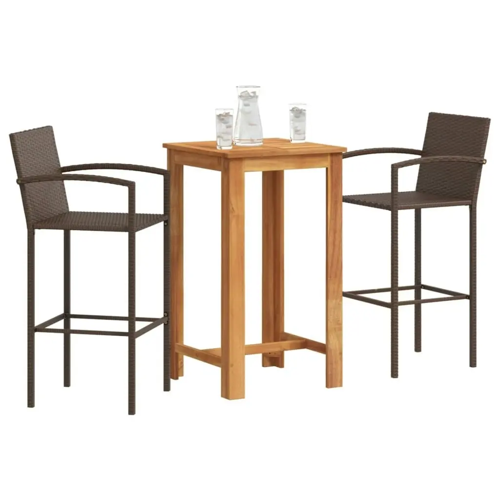 3 Piece Garden Bar Set Brown Solid Wood Acacia and Poly Rattan 3295272