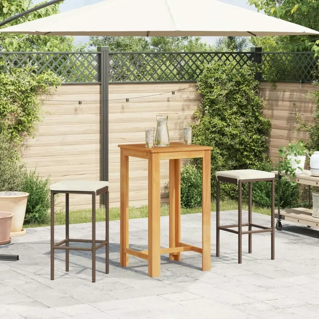 3 Piece Garden Bar Set Brown Solid Wood Acacia and Poly Rattan 3295266