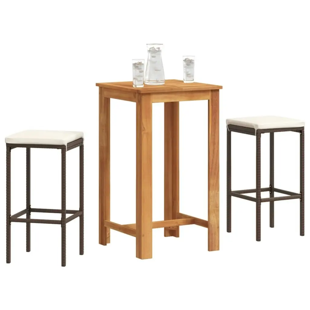 3 Piece Garden Bar Set Brown Solid Wood Acacia and Poly Rattan 3295266