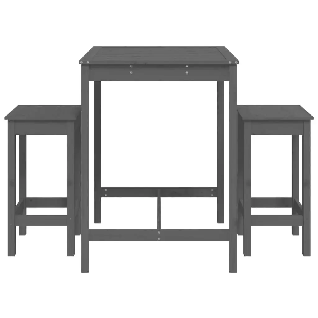 3 Piece Garden Bar Set Grey Solid Wood Pine 3154727