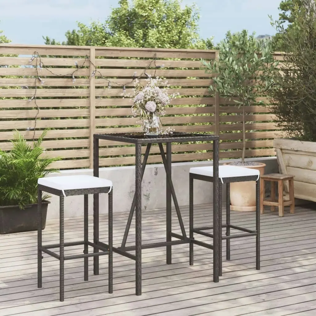 3 Piece Garden Bar Set with Cushions Black Poly Rattan 3187631