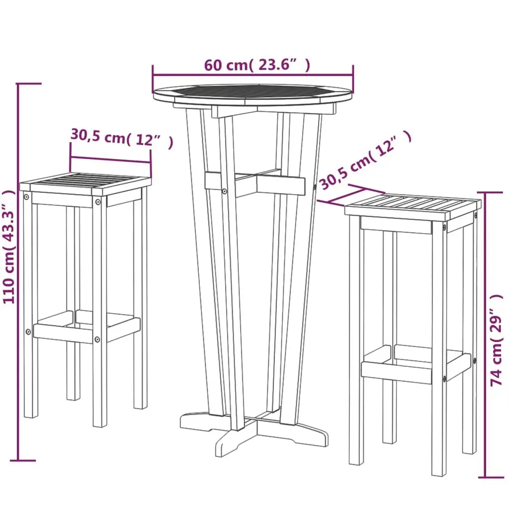 3 Piece Garden Bar Set Solid Wood Acacia 3115995