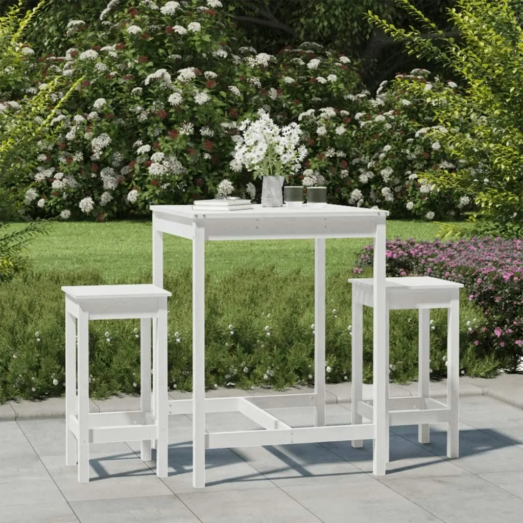 3 Piece Garden Bar Set White Solid Wood Pine 3154726