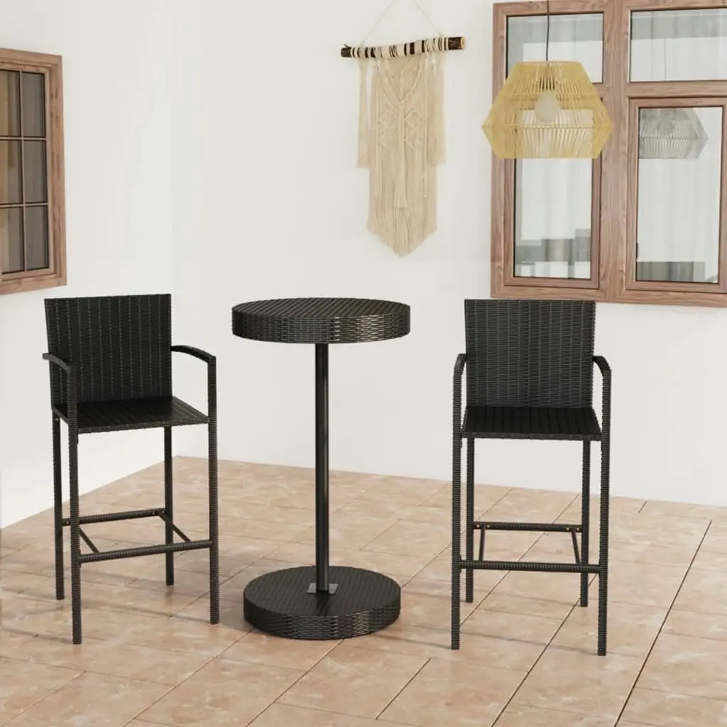 3 Piece Garden Bar Set Poly Rattan Black 3064769