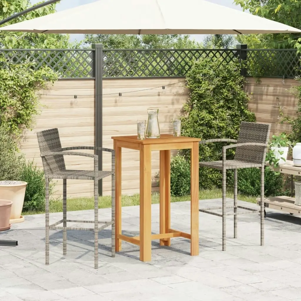 3 Piece Garden Bar Set Grey Solid Wood Acacia and Poly Rattan 3295274