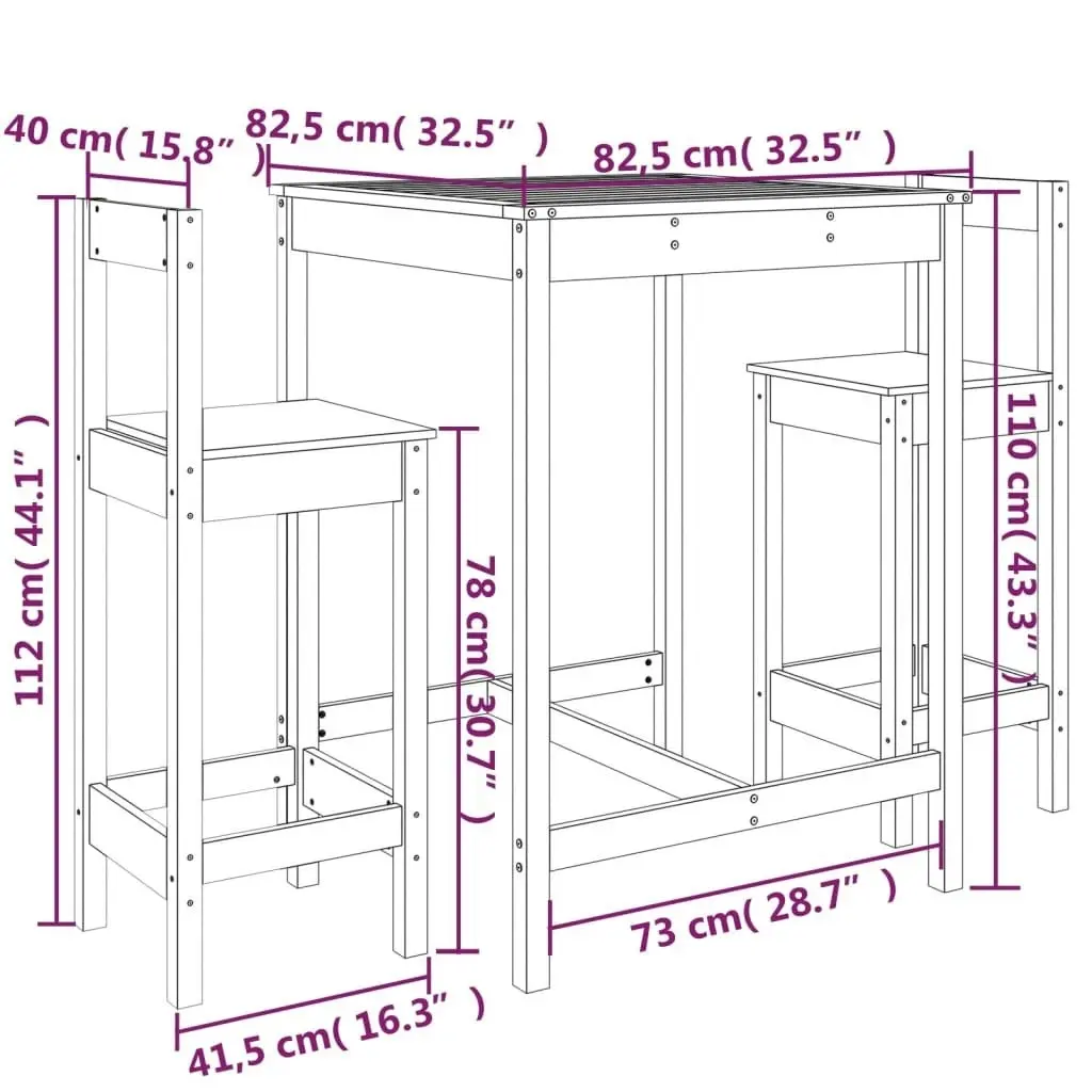 3 Piece Garden Bar Set Solid Wood Pine 3154735