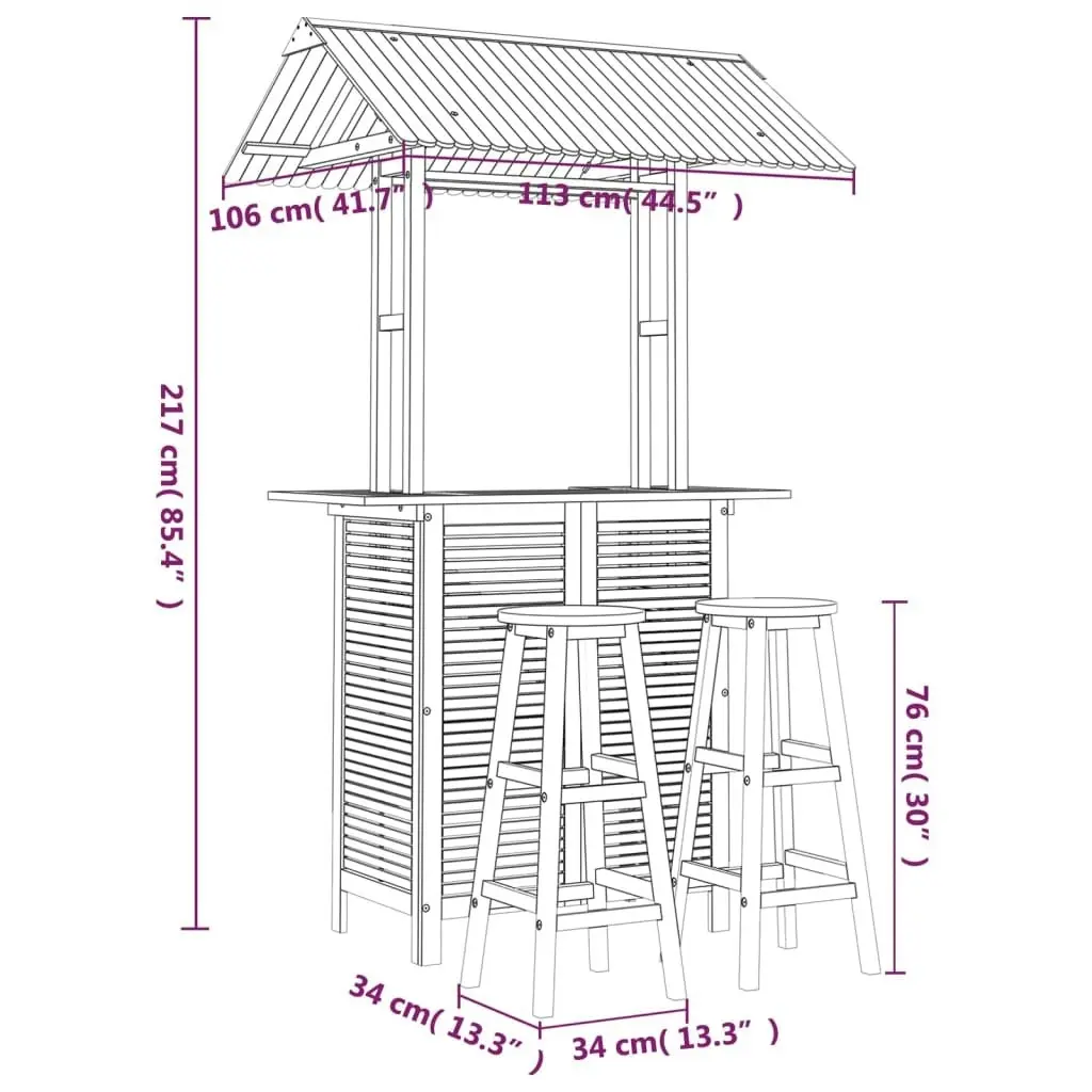 3 Piece Garden Bar Set Solid Wood Acacia 3116006