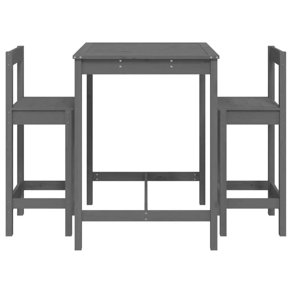 3 Piece Garden Bar Set Grey Solid Wood Pine 3154737