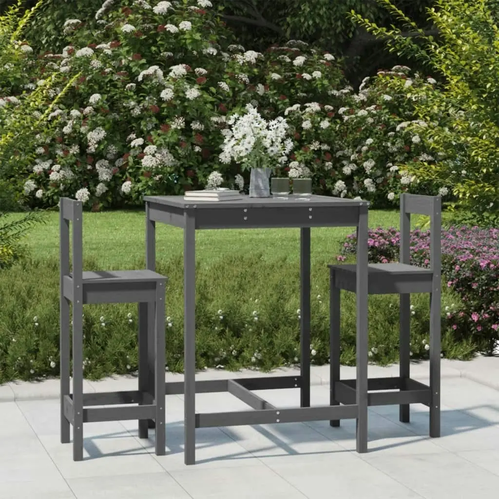 3 Piece Garden Bar Set Grey Solid Wood Pine 3154737