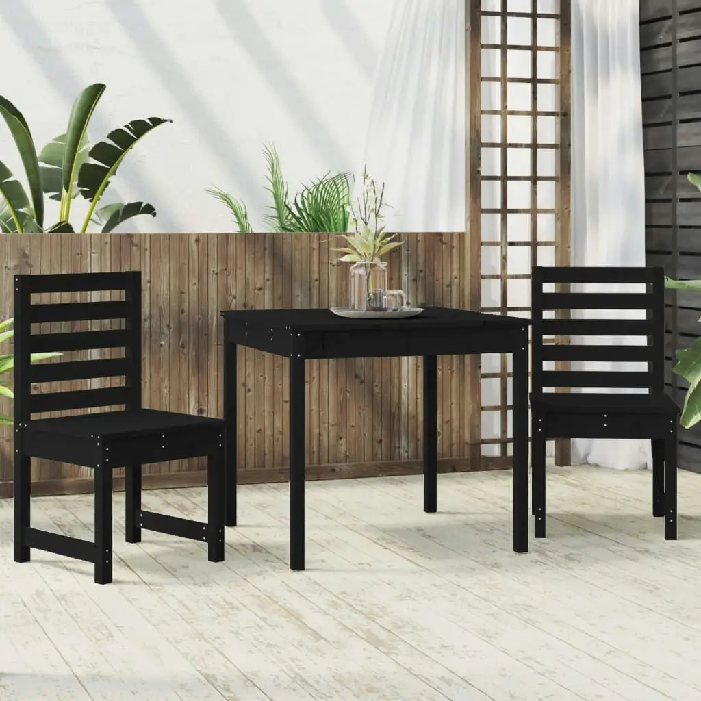 3 Piece Garden Bistro Set Black Solid Wood Pine 3154675