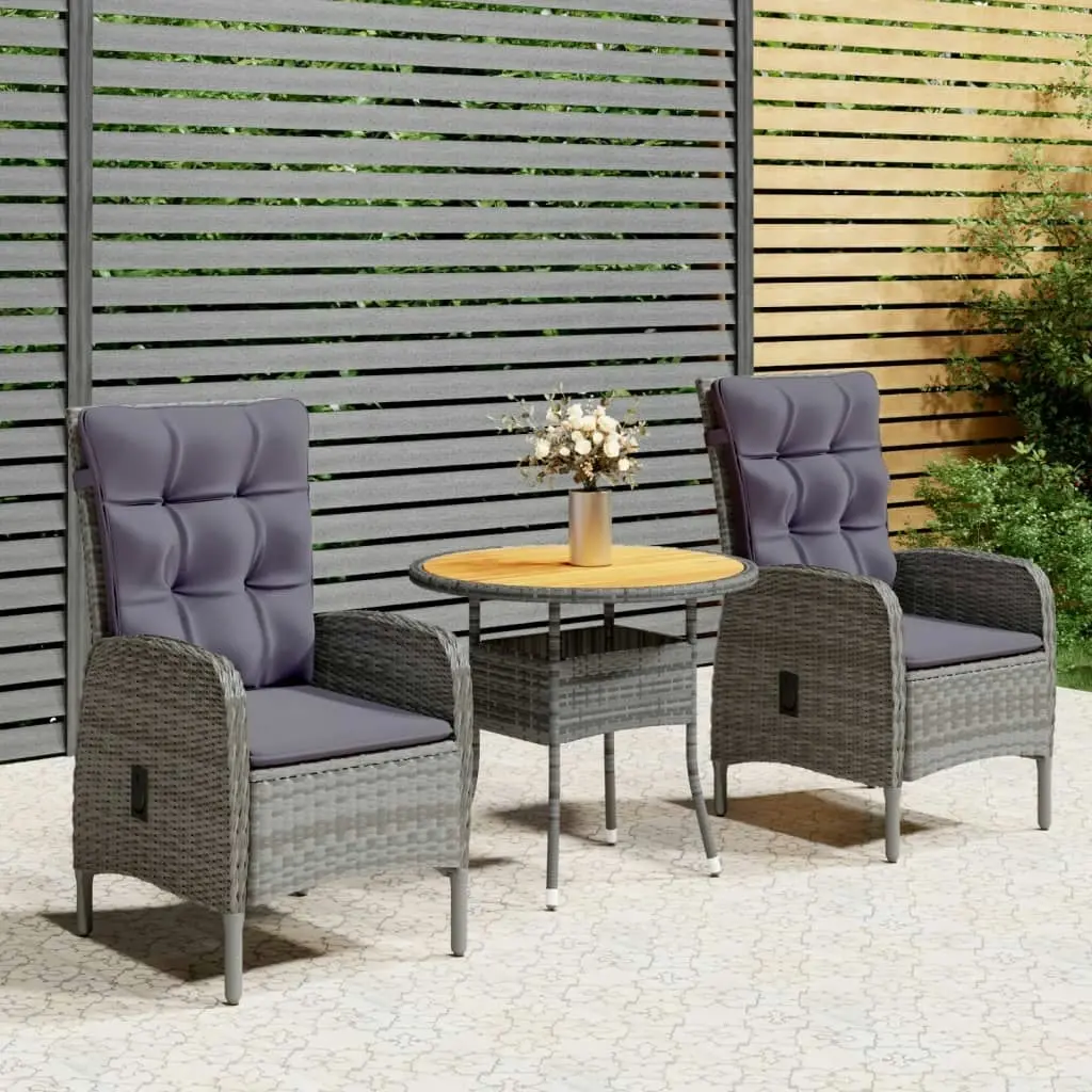 3 Piece Garden Bistro Set Poly Rattan Grey 3058547