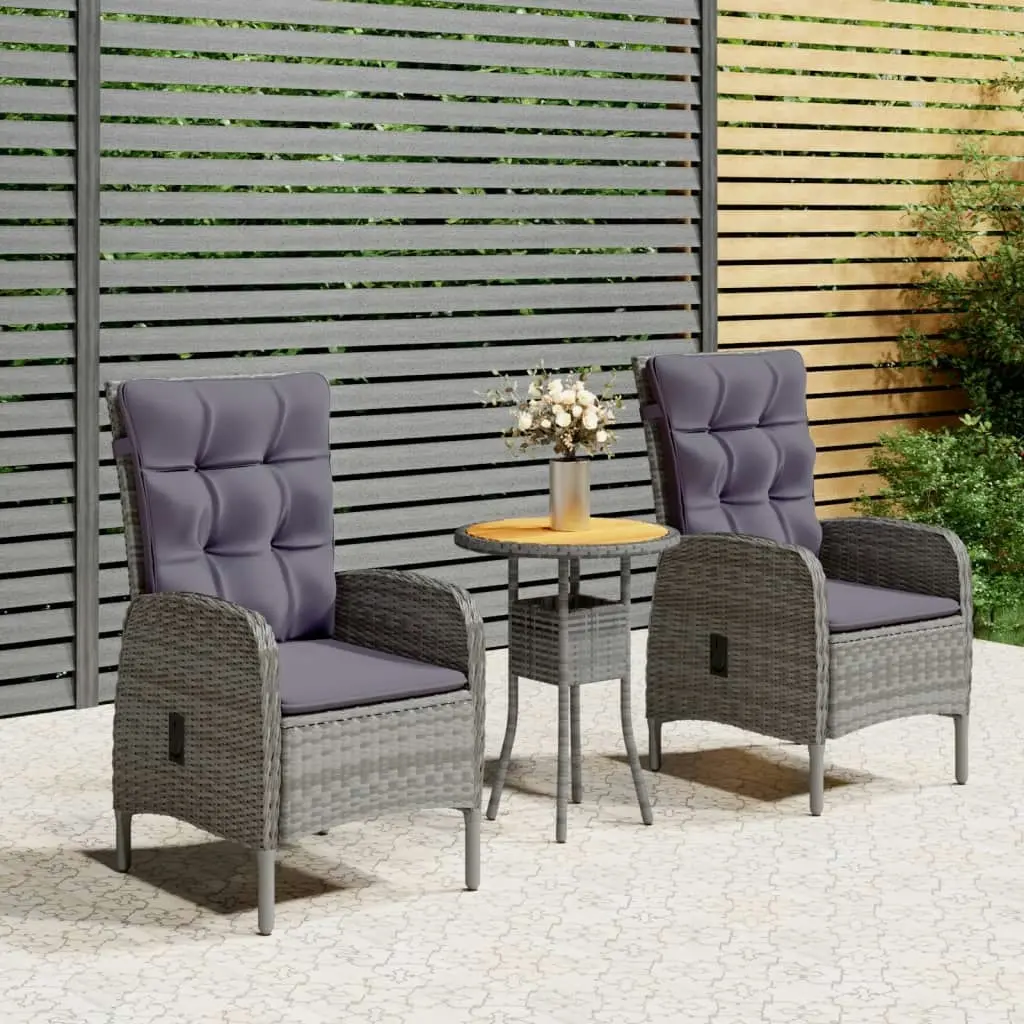 3 Piece Garden Bistro Set Poly Rattan Grey 3058543