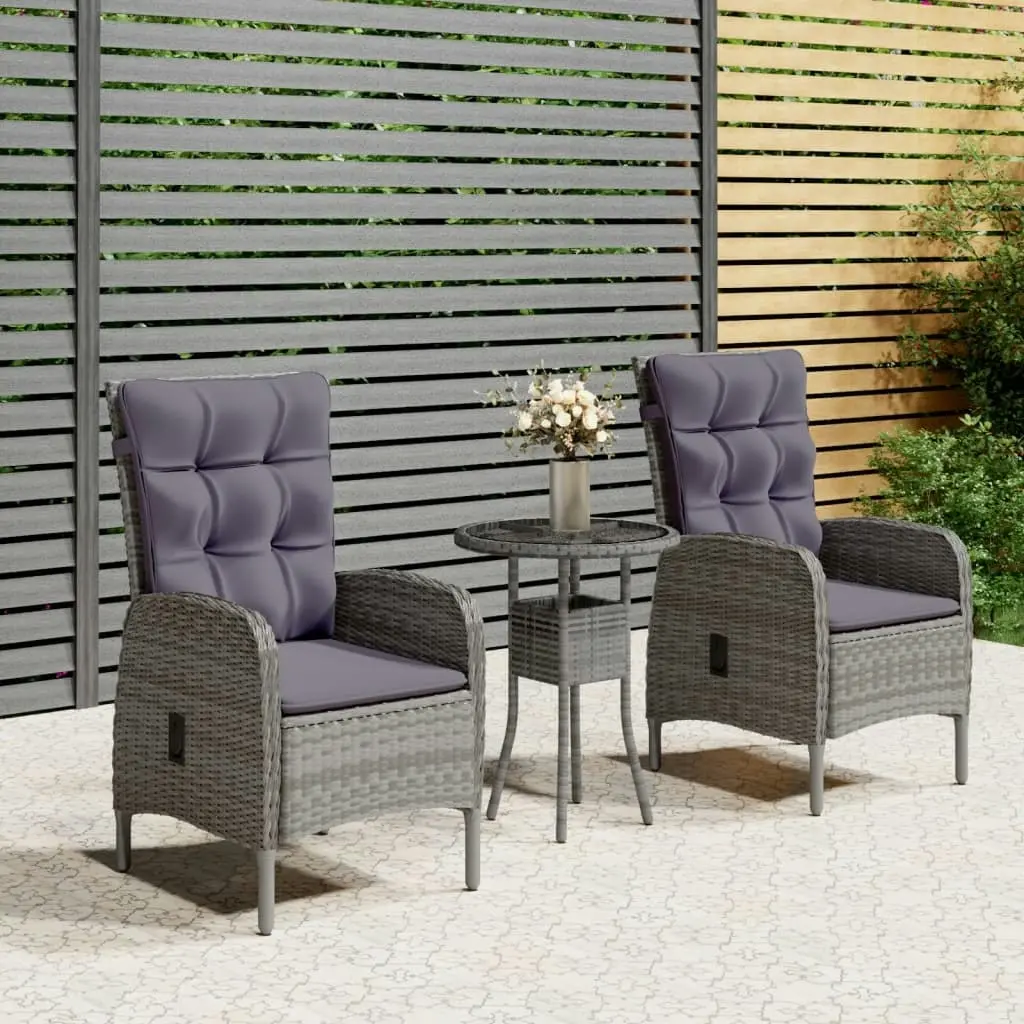 3 Piece Garden Bistro Set Poly Rattan Grey 3058542