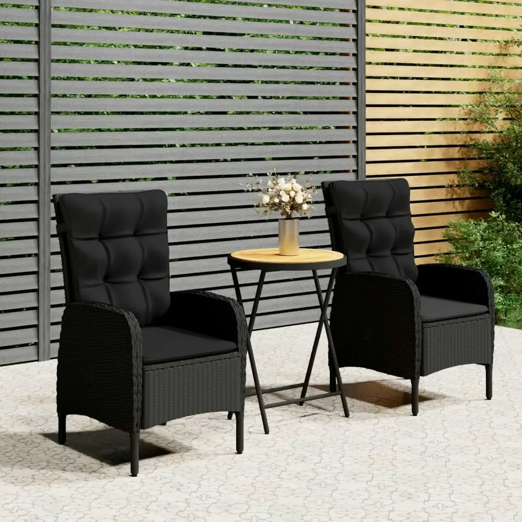 3 Piece Garden Bistro Set Poly Rattan and Solid Wood Acacia Black 3058541