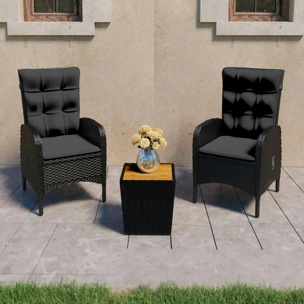 3 Piece Garden Bistro Set Poly Rattan and Acacia Wood Black 3058537