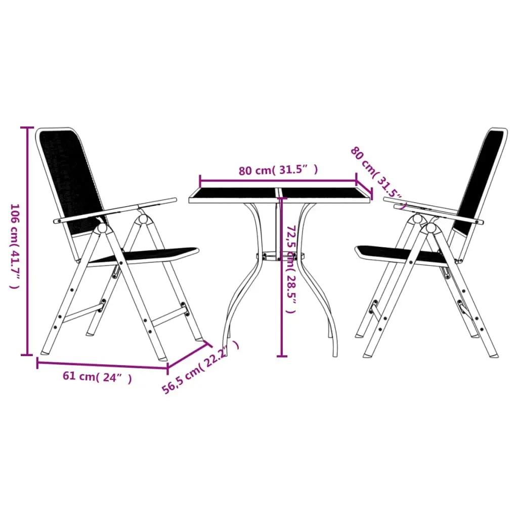 3 Piece Garden Dining Set Anthracite Metal Mesh 3211817