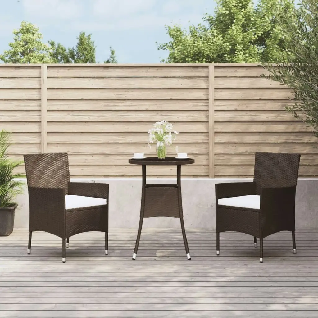 3 Piece Garden Bistro Set with Cushions Brown Poly Rattan 3187412