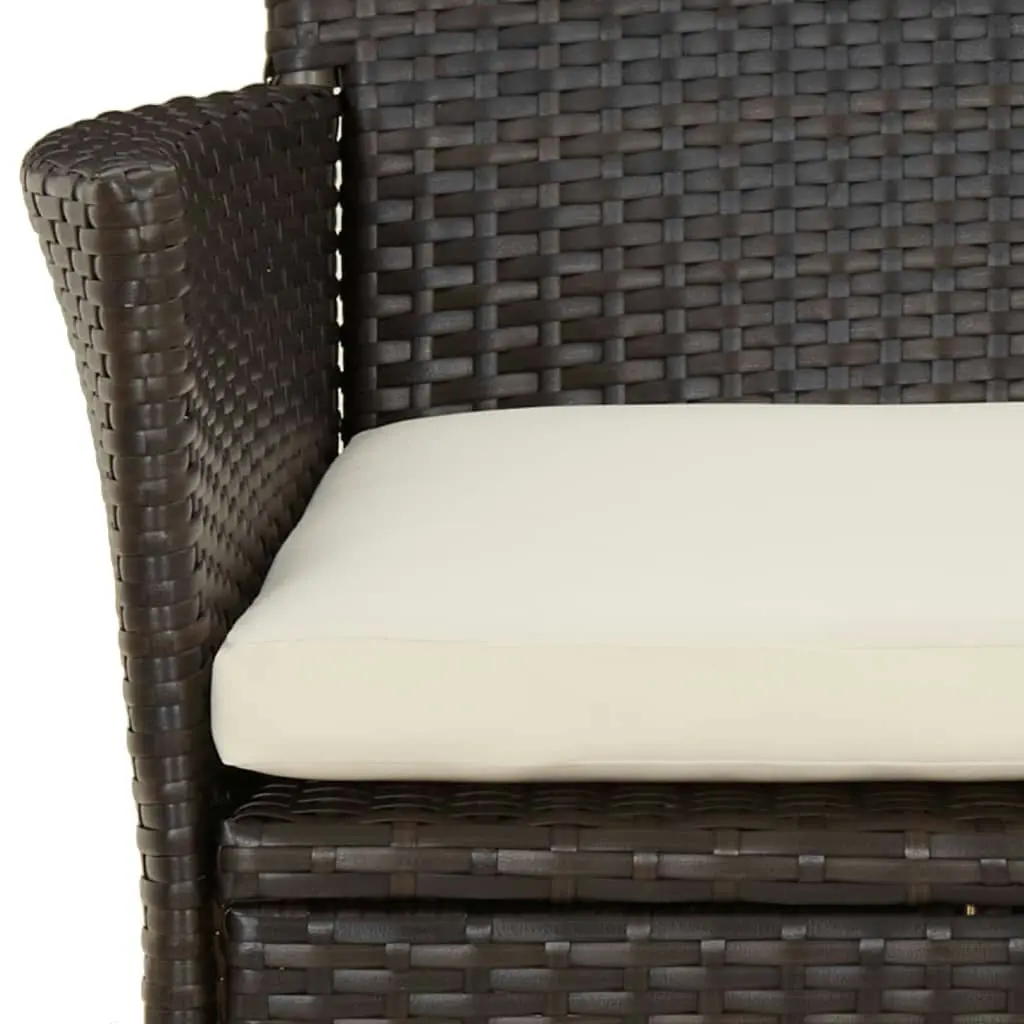 3 Piece Garden Bistro Set with Cushions Brown Poly Rattan 3187412