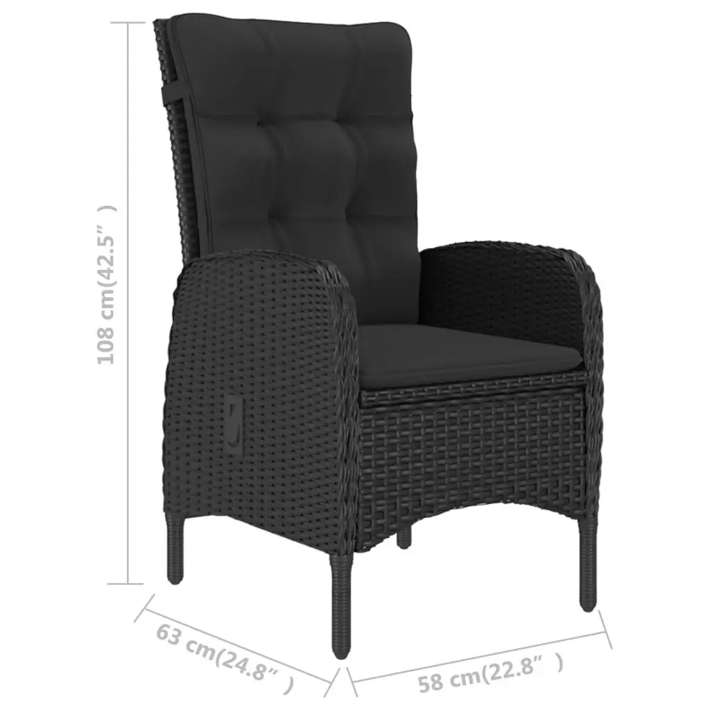 3 Piece Garden Bistro Set Poly Rattan and Glass Black 3058536