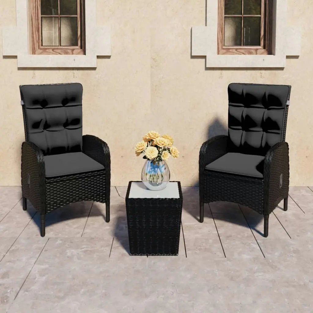 3 Piece Garden Bistro Set Poly Rattan and Glass Black 3058536